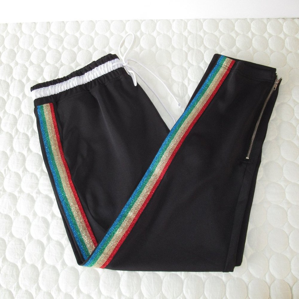 Fashion Nova Women's Rainbow Stripe Sweat Pants